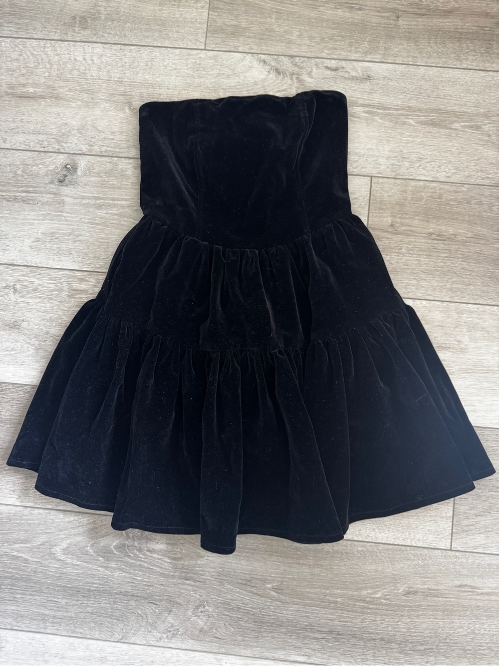 Nasty Gal Black Velvet Strapless Tiered Party Dress
